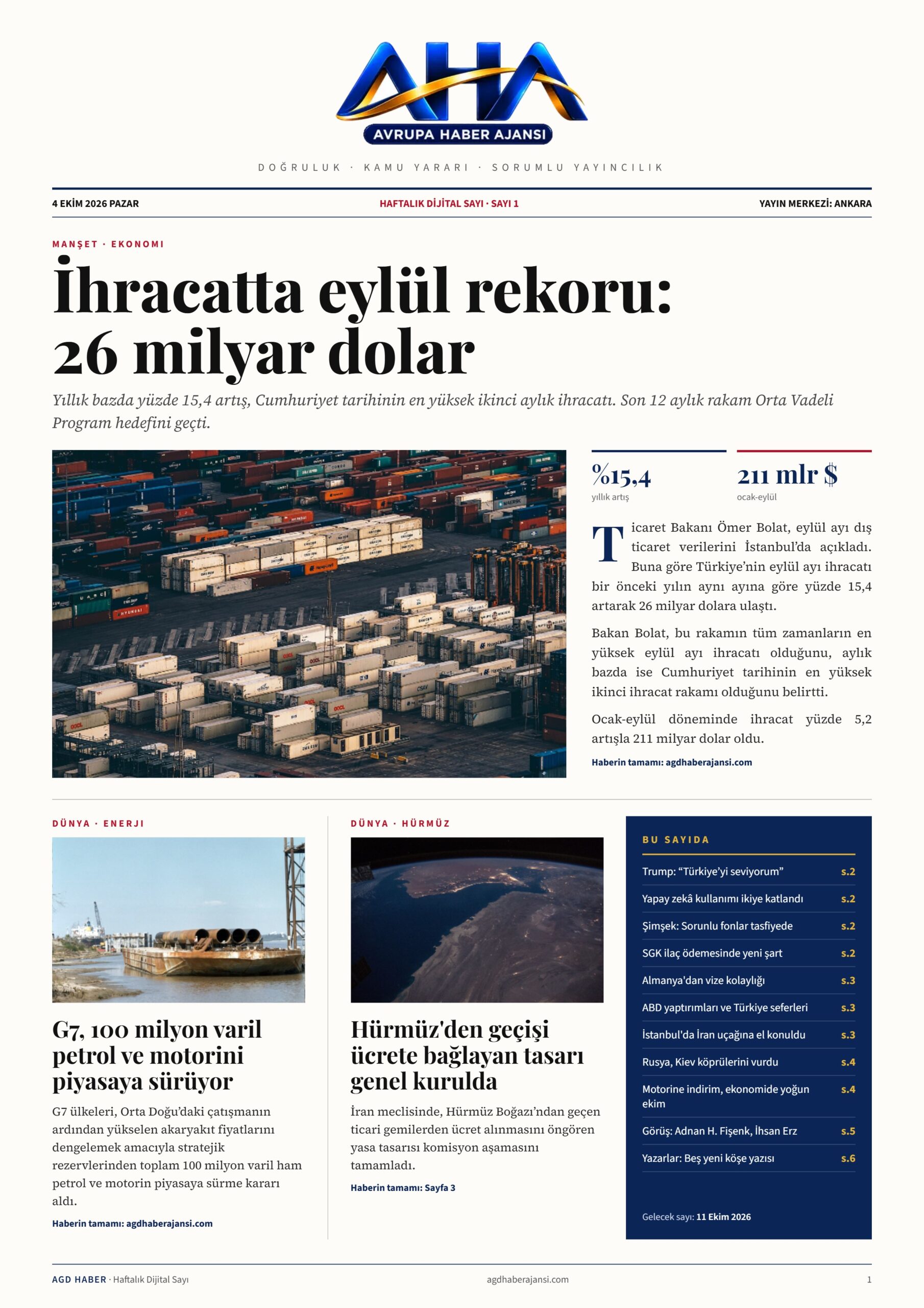 İhracatta eylül rekoru, G7 kararı, Hürmüz Boğazı, Trump’ın Türkiye açıklaması,